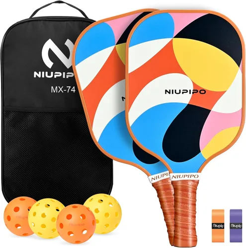 niupipo Pickleball Paddles Set of 2 or 4, USAPA Approved Fiberglass Pickleball Paddle Set with Balls and Bag, Polypropylene Honeycomb Core, 1.