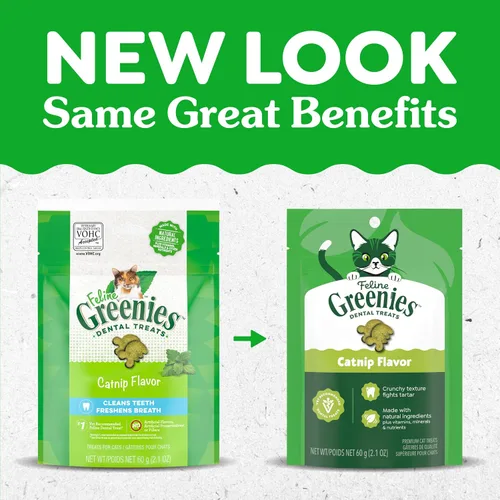Miniatura 2 de Greenies Golosinas dentales naturales para gatos adultos recomendadas por veterinarios felinos, sabor hierba gatera, bolsa de 2.1 onzas