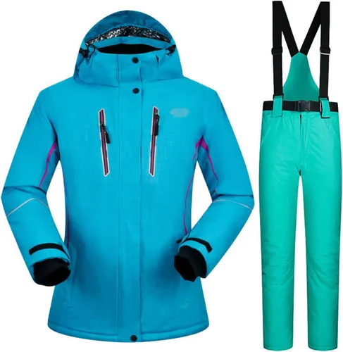 Miniatura 19 de Conjunto de chaquetas y pantalones de esquí para mujer, invierno al aire libre, talla grande, trajes de esquí cálidos con capucha, trajes de nieve E