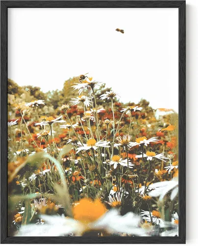 HAUS AND HUES Póster de pared de insectos con diseño de abeja y abejas de miel, pósteres florales vintage e impresiones botánicas de flores, Flores