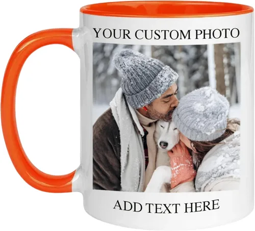 Taza de café personalizada de cerámica de 11 onzas – Añade foto, texto o logotipo | Taza de imagen personalizada, impresión a doble cara, apta para
