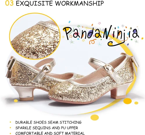 Miniatura 96 de PANDANINJIA Vestido de jada para niñas y niños pequeños, zapatos de princesa Mary Jane con tacones con lazo para fiesta, boda, boda