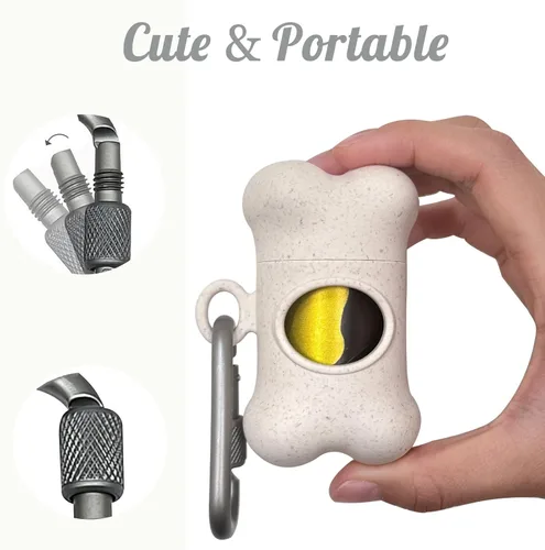 Miniatura 4 de Soporte para bolsa de excremento de perro en forma de hueso para correa Dispensador con 15 bolsas de basura resistentes a fugas y clip de Trigo