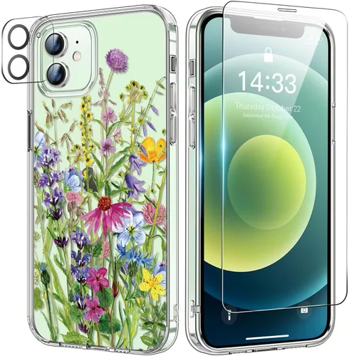 Miniatura 11 de bicol Funda para iPhone 11 Pro con Protector de Pantalla y Protector de Lente de Cámara - Diseños de Flores Florales de Moda para Mujeres y Niñas