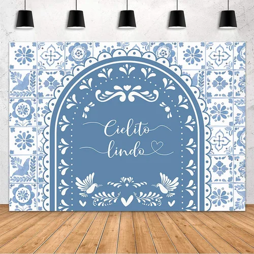 MEHOFOND Telón de fondo Cielito Lindo Baby Shower de 7 x 5 pies, arco azul, Cielito lindo, decoración de fiesta de baby shower, pancarta, decoración