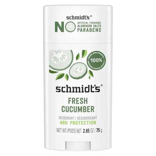 Schmidt's Desodorante vegano sin aluminio, pepino fresco para mujeres y hombres, con protección contra olores las 24 horas, ingredientes naturales,