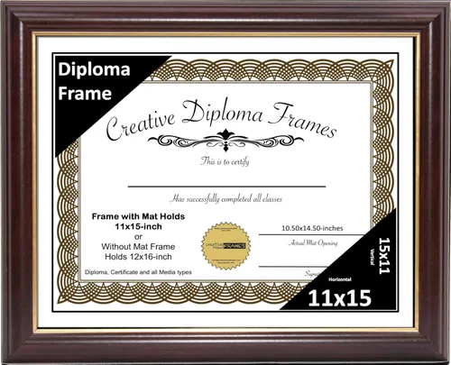 Miniatura 32 de Creative Picture Frames Marco para Diploma de Caoba con Borde Dorado de 12x16 pulgadas con Vidrio y Paspartú Negro y Colgadores de Pared Instalados