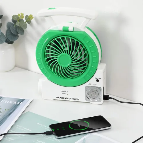 Miniatura 6 de Ventilador solar multifunción, ventilador eléctrico de camping al aire libre de 4000 mAh con panel solar, MP3/lámpara de mesa/antorcha/función