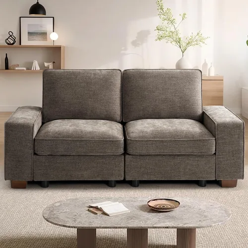 Miniatura 26 de TEKAMON Sofá Modular de 100" con Almacenamiento en los Asientos, Cómodo Sofá de Tela Chenilla de 3 Plazas para Sala de Estar, Oficina, Apartamento