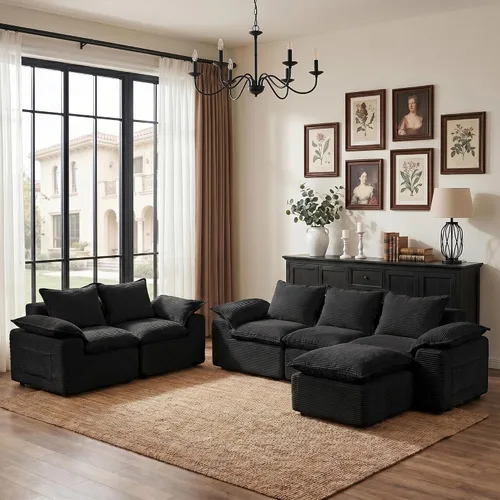 Miniatura 16 de Camillas seccionales Cloud de 108 pulgadas para sala de estar, sofá convertible sin hueso en forma de L con otomana, sofá comprimido de 3 plazas