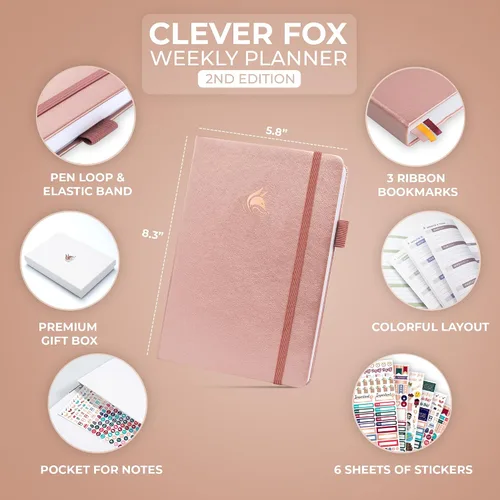 Miniatura 2 de Clever Fox Planner 2ª Edición – Agenda Semanal y Mensual Colorida para Establecer Objetivos, Organizador de Gestión del Tiempo y Productividad, Sin