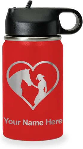 Miniatura 12 de LaserGram Botella de agua personalizada, corazón de vaquera de caballo, acero inoxidable de doble pared aislada al vacío con popote superior, regalo