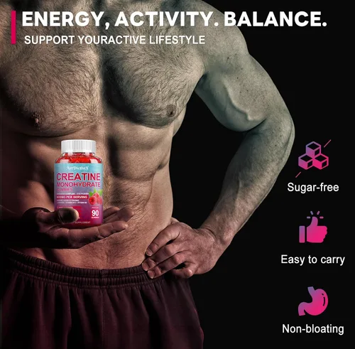 Miniatura 6 de Gomitas de monohidrato de creatina de 8000 mg con BCAA, L-carnitina, taurina y vitamina B12, suplemento preentrenamiento para crecimiento muscular
