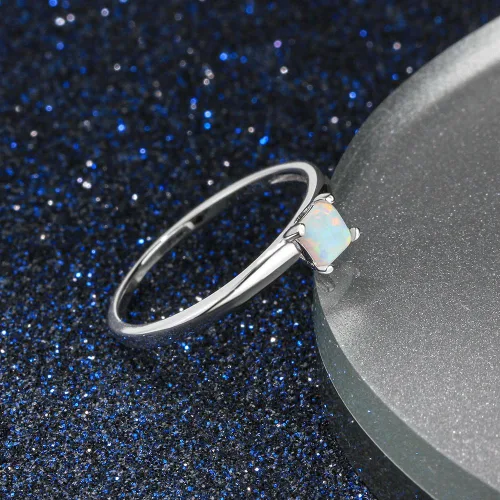 Miniatura 4 de SILBERTALE Anillo de plata de ley 925 con piedra natal pequeña, talla princesa, solitario, anillo de compromiso para mujer, anillo de boda apilable