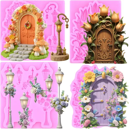 Miniatura 7 de ZiXiang Moldes de silicona encantados para jardín, hadas, gnomo, puerta de casa, ventana, molde de fondant de hongos para decoración de pasteles