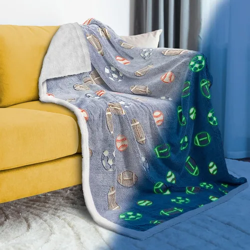 Manta que brilla en la oscuridad. Manta azul gruesa, acogedora, suave y esponjosa de franela de forro polar para dormir para niños, niños pequeños.