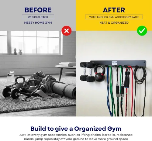 Miniatura 5 de Anchor Gym Estante de almacenamiento para bandas de resistencia, organizador de gimnasio para cuerdas, correas y mancuernas pequeñas