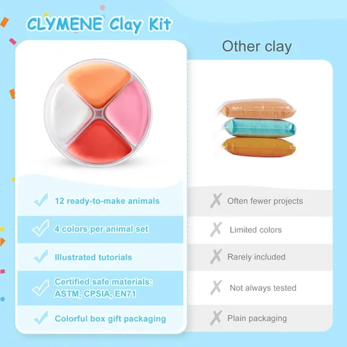 Miniatura 4 de CLYMENE Kit de arcilla seca al aire para niños, 12 animales de arcilla para modelar con herramientas y tutoriales, artes y manualidades, juguetes