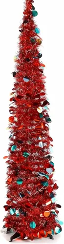 Miniatura 10 de Aoriher Árbol de Navidad de Oropel Verde Preiluminado Emergente de 5 pies, Decoración Reutilizable Plegable Artificial con Lentejuelas, Árbol