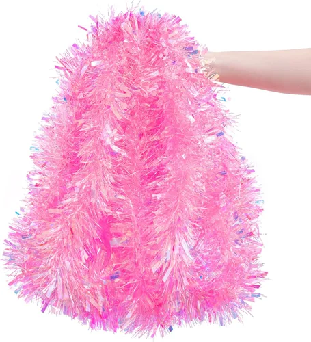Miniatura 8 de Guirnalda de oropel de Mardi Gras de 20 pies/19.7 ft con luces LED, guirnalda metálica de oropel con pilas, guirnalda colgante de lámina colorida