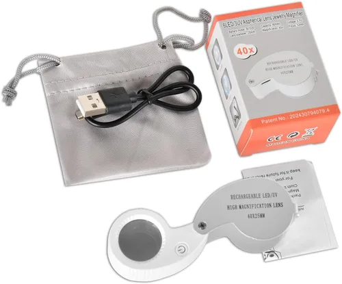 Miniatura 5 de Lupa de bolsillo para joyería, recargable con 6 LED y 3 luces UV, lupa de metal pequeña de 0.98 pulgadas, lente óptica plegable e iluminada
