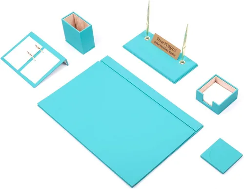 Miniatura 15 de Juego de escritorio de cuero, juego de organizador de escritorio, accesorios de escritorio de oficina, soporte para calendario, 8 accesorios