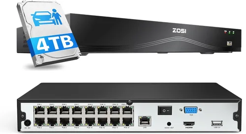 Miniatura 10 de ZOSI Grabadora de video en red 4K, 32 canales, 16 puertos, 8 MP, sistema de vigilancia PoE NVR de doble disco, solo compatible con cámara