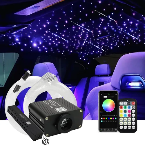 Miniatura 10 de AMKI Actualizado 16W RGBW Luz de Fibra Óptica Parpadeante + Activada por Sonido 300pcs 0.03in 9.8ft Cables APP Control de Música Remoto Luz de Techo
