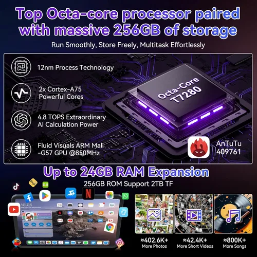 Miniatura 6 de Tablet grande de 13 pulgadas, tabletas Android 15 con Gemini AI, 24GB RAM+256GB ROM, 120Hz, Octa-Core, carga rápida de 10000mAh, WiFi6, tablet