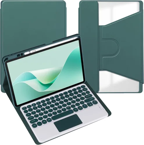 Miniatura 24 de Funda para tableta Samsung Galaxy Tab A8 de 10.5 pulgadas, teclado redondo inalámbrico desmontable Bluetooth, cubierta trasera transparente