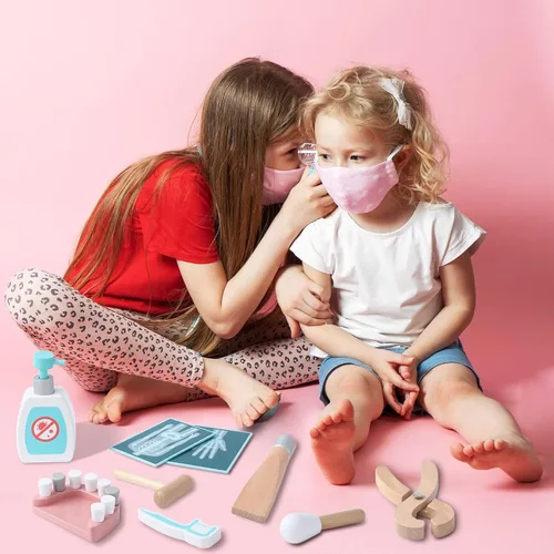 Miniatura 6 de umu Kit de médico para niños, juguete de simulación de 36 piezas de madera para niños pequeños, kit de dentista Montessori Toys para niños y niñas