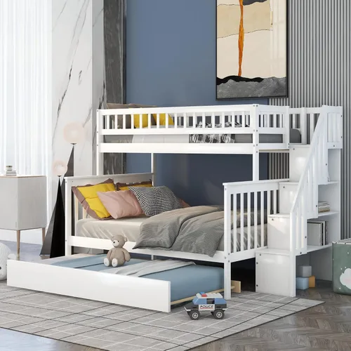 Miniatura 14 de Literas para niños con escalera, literas de madera maciza con barandilla completa