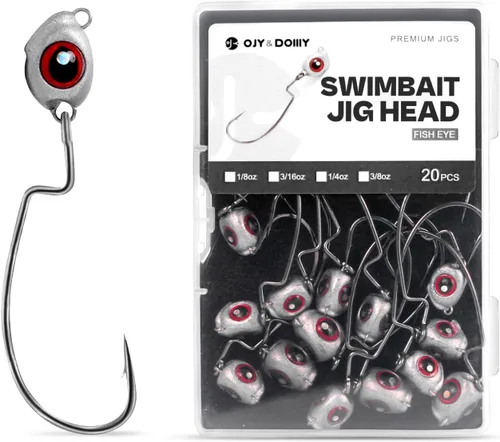 OJY&DOIIIY - Cabezales de pesca con diseño de ojo de pez, paquete de 12/20 ganchos con peso para pesca de Texas Rig o Ned Rig 1/8 3/16 1/4 3/8 onzas