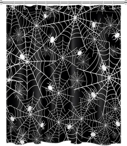 Miniatura 2 de EOBTAIN Cortina de ducha de Halloween, cortina de baño de telaraña aterradora, cortina de baño simple en blanco y negro, cortina de ducha