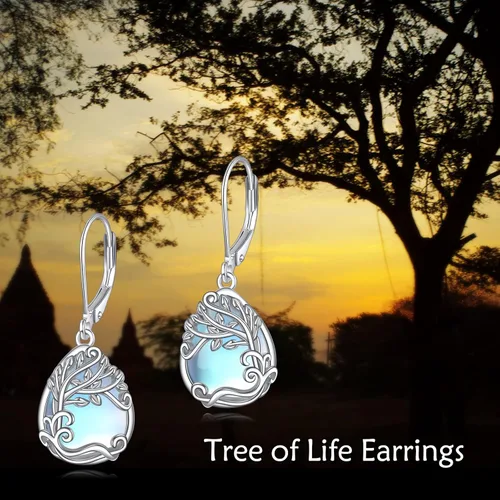 Miniatura 6 de Aretes colgantes con forma de lágrima de filigrana de piedra lunar de plata de ley 925 con cierre de palanca para mujer, regalos de joyería