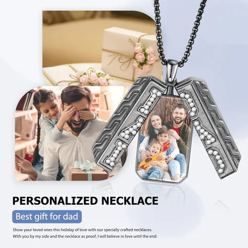 Miniatura 2 de OPALSTOCK Personalización Imagen Hombres Collar Personalizado Foto Familiar Colgante Collares Acero Inoxidable con Cadena Novio Hip Hop para Regalo