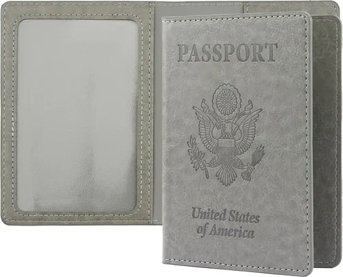 Miniatura 15 de Funda de cuero para pasaporte - Cartera de pasaporte de viaje para mujeres y hombres, artículos esenciales para el aeropuerto con protector, Negro