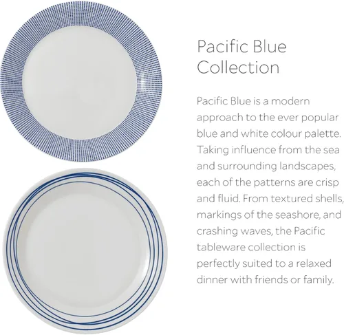 Miniatura 6 de Royal Doulton Pacific - Platos llanos con patrones mixtos, 11.4 pulgadas, azul/blanco, juego de 6