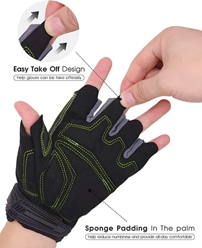 Miniatura 3 de HANDLANDY Guantes de trabajo sin dedos a granel, paquete de 12 pares para hombres y mujeres, guantes de trabajo acolchados de medio dedo
