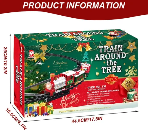 Miniatura 5 de Juego de tren de árbol de Navidad con luz y sonido colgante de tren de Navidad con locomotora trineo de carro y pistas para niños árbol de regalos .
