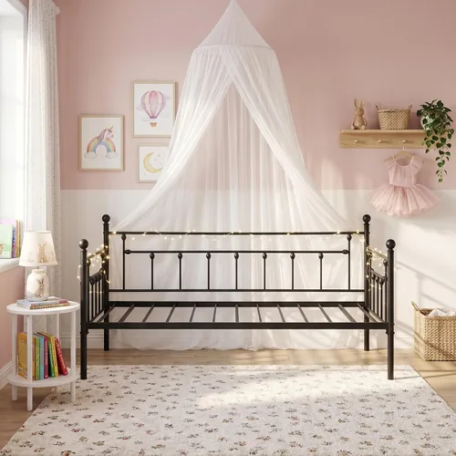 Miniatura 8 de VECELO - Marco de sofá cama de tamaño individual con soporte de listones de acero, cabecero, plataforma de cama para sala de estar, habitación