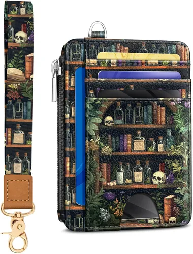Miniatura 35 de Kelvoris Tarjetero pequeño para mujer, cartera delgada con bloqueo RFID, llavero con bolsillo para monedas con cremallera, bolsillo frontal