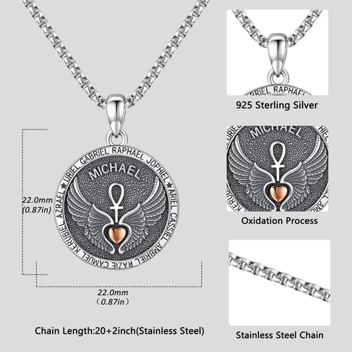 Miniatura 2 de Aniu Collar de plata de ley S925 de San MiguelSan CristópaloSan BenitoSan Jesús para hombres y mujeres, arcángel, RaguelUriel, colgante de amuleto