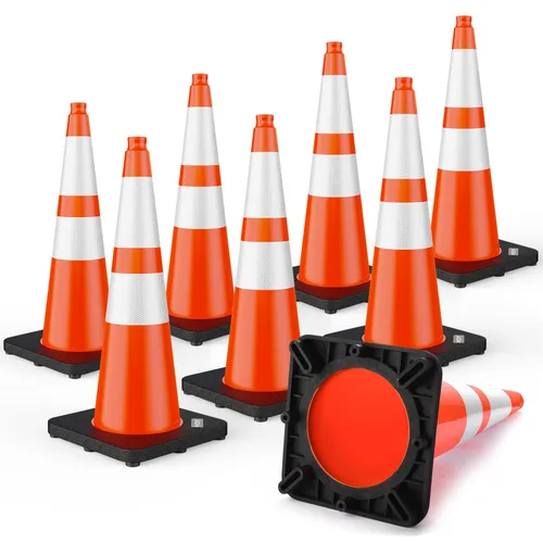Miniatura 8 de BATTIFE Conos de tráfico de 28 pulgadas con base ponderada negra, conos de seguridad de PVC naranja para control de tráfico, eventos
