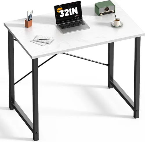 Miniatura 15 de DUMOS Escritorio pequeño para computadora de 31 pulgadas para oficina en casa, escritorios de juegos para dormitorio, mesa de trabajo de estudio