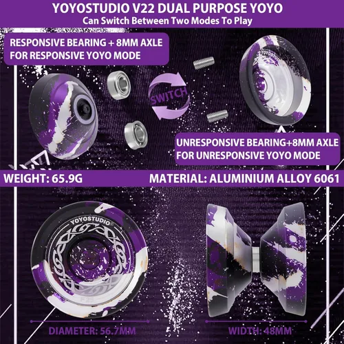 Miniatura 5 de YOYOSTUDIO F25 Trick Yoyo Profesional Sensible para Niños 8-12, Yoyo No Sensible para Truco de Dedo, Yoyo Pro con Kit de Accesorios de Yoyos, 10