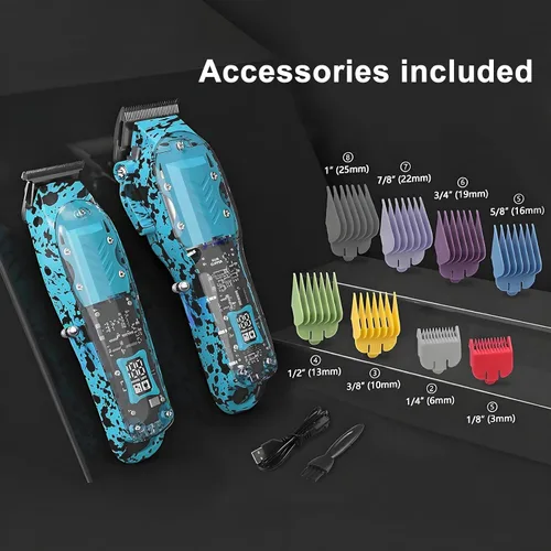 Miniatura 7 de WAIKIL Kit de recortadora de cabello para hombres, juego de peluquería profesional para recortar barba y cabello, carga silenciosa y duradera