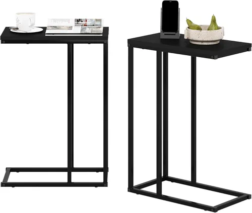 Miniatura 7 de Furinno Turn-N-Tube - Mesa auxiliar en forma de C con ruedas, robre francés gris/negro Roble francés gris/negro.