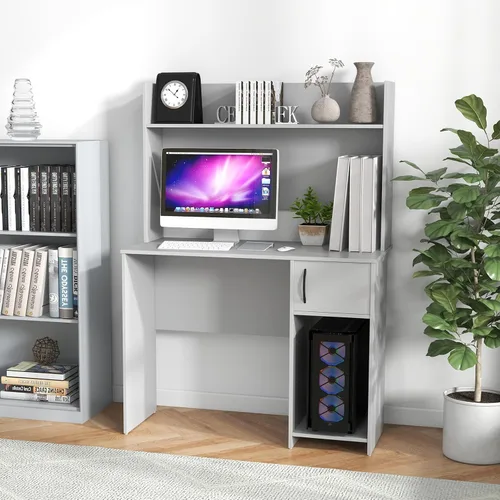 Miniatura 2 de Giantex Escritorio para computadora con gabinete, escritorio de oficina en casa con armario de almacenamiento y estante ajustable, 2 agujeros