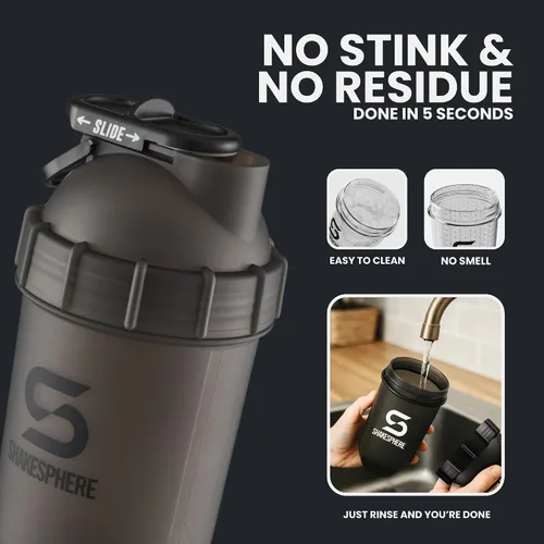 Miniatura 7 de SHAKESPHERE Botella mezcladora - Botella mezcladora de proteínas a prueba de fugas de 24 oz para antes del entrenamiento, batidos y mezclas de Negro